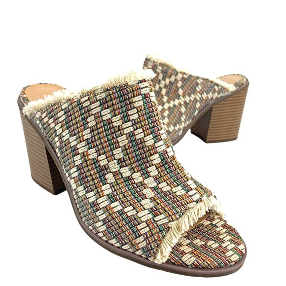 LONDON RAG Maya Multicolor Textile‎  Open Toe Mule Heels NWOB - Picture 1 of 11